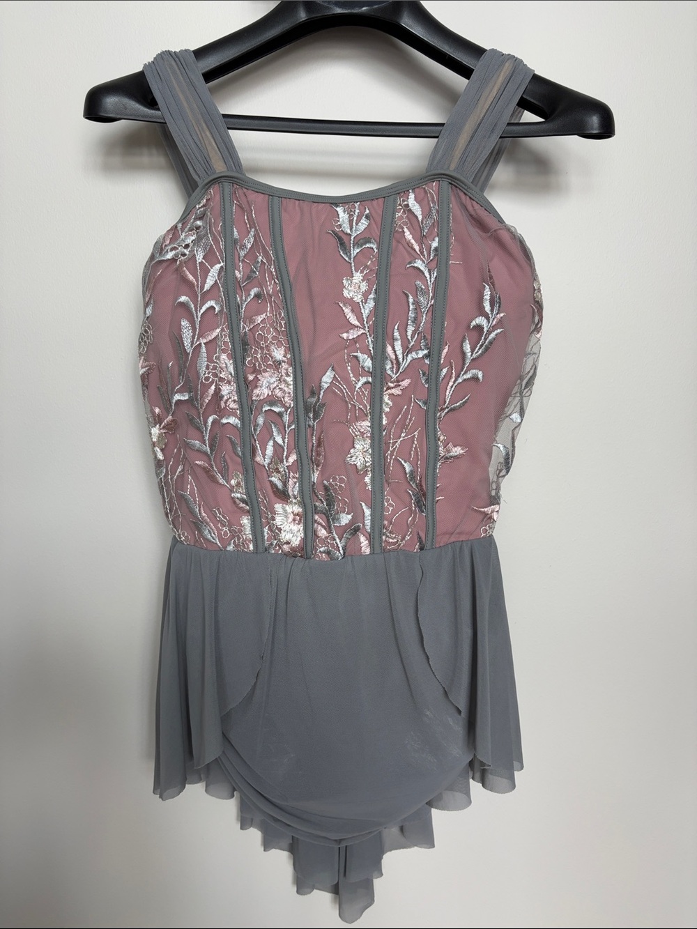 Revolution Pink and Gray Embroidered Dance Leotard